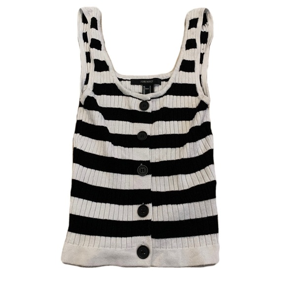 Forever 21 Black and White Striped Knit Button-Up Crop Top, Size Small - Picture 1 of 5